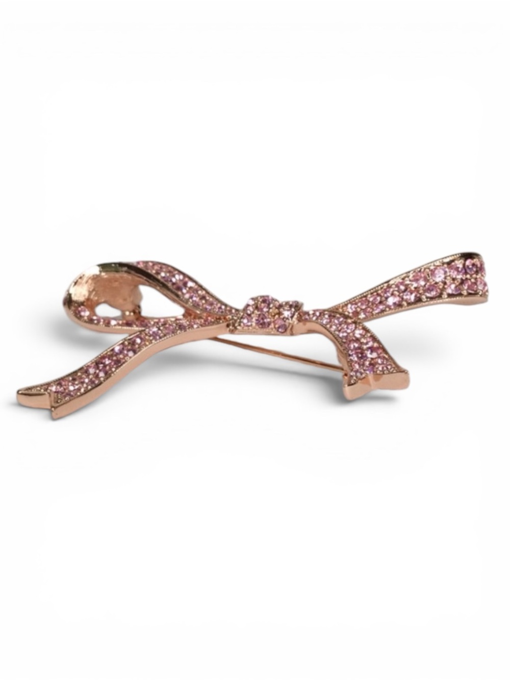 Vintage KJL Rosegold Tone Pink Pavé Bow Brooch - New Old Stock - Picture 9 of 13